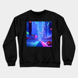 Ai Generated Art Scenery - Futuristic City Street With Neon Lighting Crewneck Sweatshirt